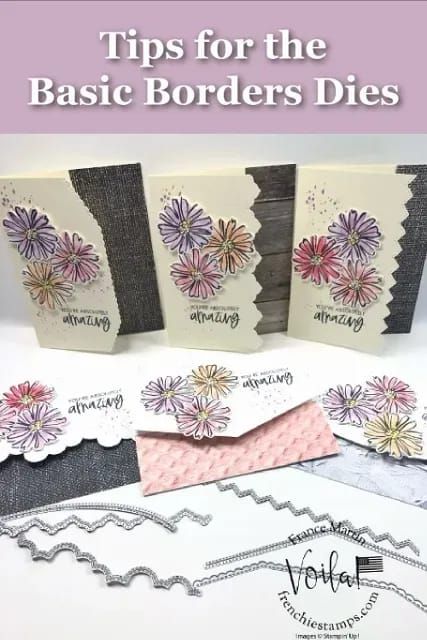 Basic Borders Dies Tip Video with Frenchie. Beautiful cut out border on cards with the Basic Borders dies by Stampin\'Up! #basicbordersdies #StampinUp #Colorandcontour #frenchiestamps #InGoodTasteDesignerPaper Stampin Up Basic Borders Dies, Basic Borders Dies, Stamping Techniques Card Tutorials, Patty Bennett, Color Contour, Paper Umbrellas, Craft Techniques, Stampin Up Catalog, Easel Cards