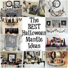 I’m SO EXCITED for Halloween. We’ve already planned friend parties, witches… Halloween Mantles, Halloween Mantle Ideas, Halloween Mantels, Witches Night, Witches Night Out, Halloween Mantle Decor, Halloween Pics, Mantle Ideas, Fireplace Mantles