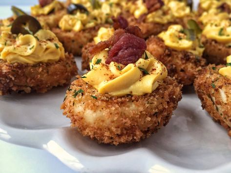 DEEP FRIED DEVILED EGGS Deep Fried Deviled Eggs, Deep Fried Egg, Jalapeno Deviled Eggs, Devilled Eggs Recipe, Eggs Deviled, Fried Deviled Eggs, Devil Eggs, Devilled Eggs Recipe Best, Herb Roasted Turkey