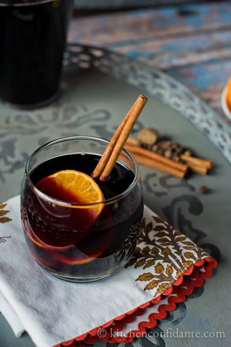 Mulled Wine (a few changes from the recipe): Bottle of red, 2 cups cider, 2 TBSP brown sugar, sliced oranges studded w/cloves, 3 cinnamon sticks, Dash of Pumpkin pie spice. Simmer in crock pot, DO NOT BOIL. Glogg Recipe, Mulled Wine Recipe, Spiced Wine, Wine Kitchen, Fall Cocktails, Wine Cheese, Mulled Wine, 5 O Clock Somewhere, Drink Me