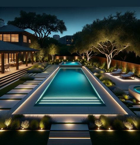 Large Swimming Pools, Modern Pool Ideas Luxury, Modern Pool Ideas, Poolside Landscape Ideas, Florida Pools, Florida Pool, Modern Pool, Large Pool, Rooftop Design