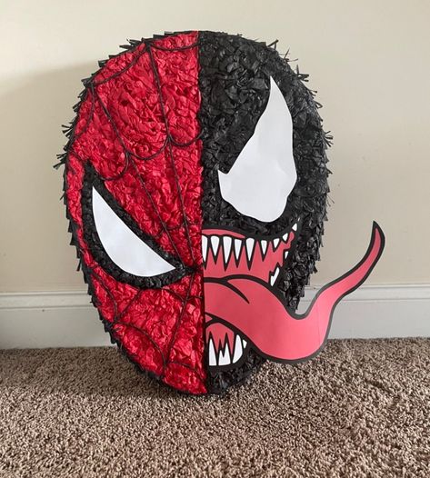 The Amazing Spiderman Venom Pinata is the perfect addition to your  party. It is 18 inches tall. (18" length, 14" height, 4" width) All our pinatas are made to order, and are made by hand with much love with materials that are 100% recyclable  Please check your estimated USPS delivery date PRIOR to placing your order.  This piñata holds approx. 3-5  pounds of candy or other goodies (not included). Easy access opening to fill. AFTER WE RECEIVE YOUR ORDER, IT WILL TAKE 5 BUSINESS DAYS BEFORE THE P Venom Pinata, Spiderman Pinata, Venom Party, Venom Spiderman, Spiderman Venom, The Amazing Spiderman, Little Mermaid Cakes, Spiderman Theme, Boy Birthday Decorations