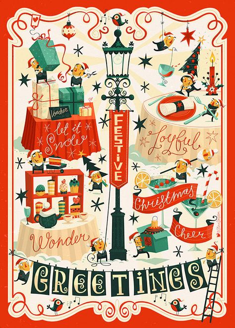 Four Seasons Hotel – Christmas Holidays Illustrations by Steve Simpson Graphic Design Cv, Christmas Card Illustration, New Year Illustration, Christmas Campaign, Holiday Campaign, Christmas Illustrations, Christmas Cover, Christmas Frames, The Four Seasons