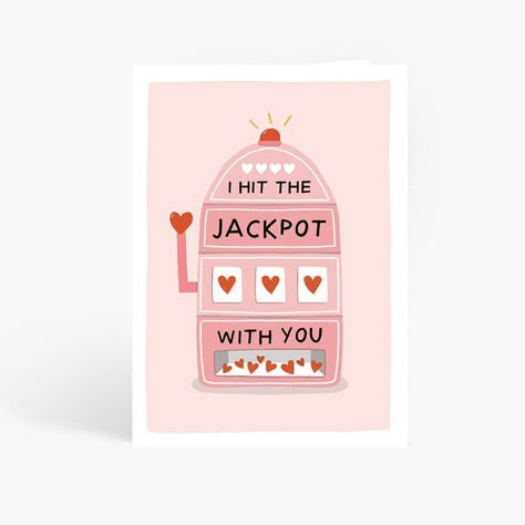 I Hit The Jackpot With You Card, Funny Anniversary Card, Gambling Pun, Girlfriend, Boyfriend, Wife, Husband, A6 Card by Amelia Ellwood Valentine Cards For Boyfriend, Valentines Puns, Funny Valentines Cards, Valentines Illustration, Rude Birthday Cards, Anniversary Cards For Husband, Funniest Valentines Cards, Valentine Gifts For Husband, Funny Anniversary