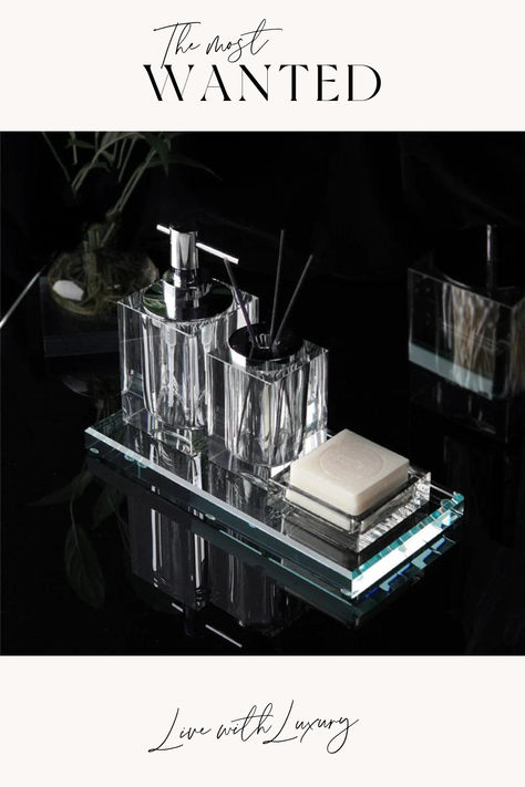 Experience the epitome of luxury in every detail with Victoria Queen's Bathroom Collection. Explore a world of indulgence and sophistication, curated to transform your bathroom into a sanctuary of opulence. Bathroom Accessories Ideas Decor, Crystal Bathroom Accessories, Bathroom Accesories, Glass Bathroom Accessories, Silver Bathroom, Bathroom Accessories Luxury, Bathroom Accessories Set, Vanity Accessories, Wedding Bottles