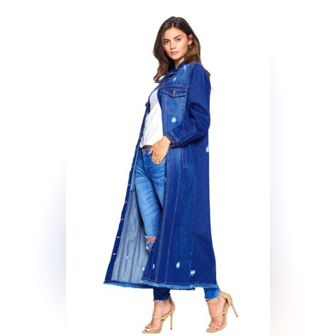 Original Blue Age Denim! It’s Longer Length Makes It Easier To Pair With Just About Anything- From Jeans & Sweatpants To Jumpsuits & Dresses! 100% Cotton Machine Wash Split Frayed Hem Tan Jean Jacket, Spring Denim Jacket, Denim Duster, Navy Denim Jacket, Embroidered Jean Jacket, Jacket Pins, Crop Jean Jacket, Studded Denim, White Denim Jeans