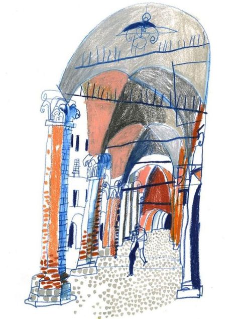 Wolf Erlbruch, Victoria Semykina, Architecture Sketching, Fine Arts Drawing, Color Pencil Illustration, Naive Illustration, Sketch Daily, City Drawing, Contemporary Illustration