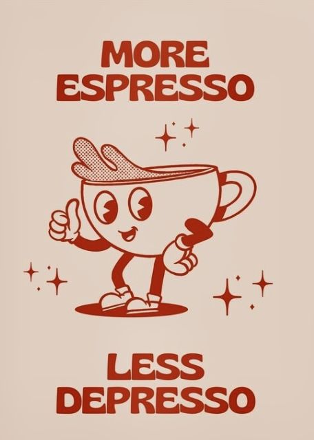 Coffee Barista Art, Cartoon Coffee Cup, Coffee Shop Wall, More Espresso Less, Poster Cute, Wall Art Funny, Coffee Shop Aesthetic, Living Room Restaurant, Retro Baby