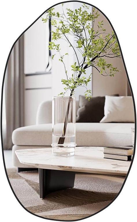 FARUIFETT Irregular Wall Mirror, Asymmetrical Mirror, Large Vanity Mirror for Wall Decoration, Modern Wood Framed Mirror for Living Room Bedroom Bathroom Entryway Mirror, 33.5"×20.5" Large Vanity Mirror, Abstract Mirror, Bathroom Mirror Design, Entryway Modern, Mirror For Living Room, Asymmetrical Mirror, Glamour Home, Mirror For Wall, Entryway Mirror