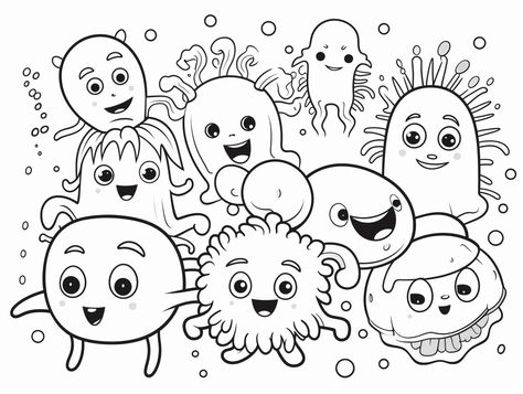 illustration of Tiny bacteria coloring page Germs Coloring Pages Free Printable, Mandala Turtle, Science Experiments Kids, Science For Kids, Science Experiments, Coloring Pictures, Free Kids, Coloring Pages For Kids, Coloring Page