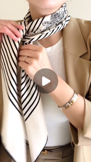 Scarves And Shawls, How To Wear Hermes 90 Scarf, Scarf With White Shirt, Tying Scarves Neck, How To Tie A Silk Scarf Around Your Neck, How To Wear A Neck Scarf, Long Scarf Styles, How To Tie A Neck Scarf, How To Tie A Long Scarf