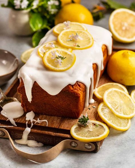 Lemon Chiffon Cake Recipe, Glazed Lemon Loaf, Chiffon Cake Recipe, Lemon Chiffon Cake, Lemon Yogurt Cake, Lemon Loaf Cake, Lemon Drizzle Cake, Lemon Bread, Drizzle Cake