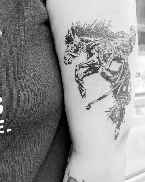 Bucking Bronco Tattoo, Bronco Tattoo, Ryan Tattoo, Western Tattoo, Western Tattoos, Bucking Bronco, Tattoos Henna, Back Piece, Back Pieces