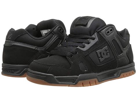 DC Stag (Black/Gum) Men's Skate Shoes. Don't settle for anything less than the best. Keep gunning for the gold with the Stag from DC. Action nubuck and leather upper. Injected TPR logo. Molded TPU eyestay. Mesh collar and underlays. Medial perforations for added breathability. Foam padded tongue and collar for all-day comfort. Performance wrapped cupsole construction for added durability. DC's trademarked Pill pattern tread th #DC #Shoes #Athletic #Skate #Black The Stag, Mens Skate Shoes, Sneakers Athletic, New Rock, Black Gums, Swag Shoes, Dc Shoes, Dream Shoes, Shoes Casual