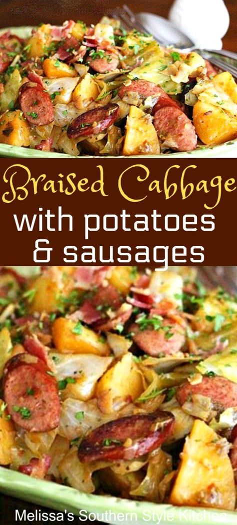 Cabbage With Potatoes, Cabbage And Smoked Sausage, Kielbasa And Cabbage, Smoked Sausages, Smoked Sausage Recipes, Cabbage And Potatoes, Kielbasa Recipes, Cabbage And Sausage, Braised Cabbage