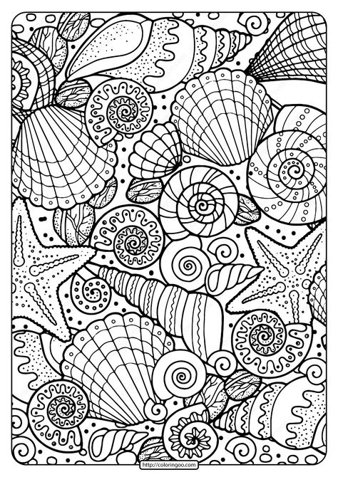 Free printable Seashells adult coloring pages for kids of all ages. You can print or download them to color and offer them to your family and friends. #free #printable #seashells #coloringpage #coloringbook #coloring #drawing #painting #pdf Lost Ocean Coloring Book, Ocean Coloring Pages, Arte Doodle, Summer Coloring Pages, Adult Coloring Designs, Free Adult Coloring Pages, Printable Adult Coloring Pages, Adult Coloring Book Pages, Cartoon Coloring Pages