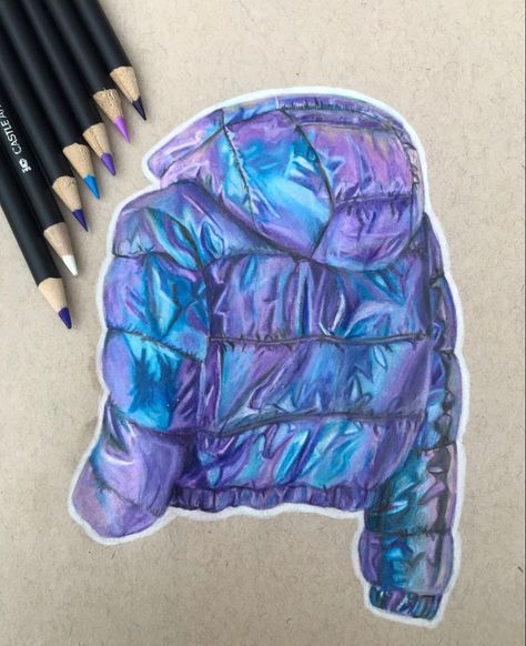 using castle arts coloured pencils- @art.by.hope_ on instagram 🌿 Coat Drawing, Fantastic Drawing, Jacket Drawing, Realistic Drawing, Castle Art, Coloured Pencils, Fashion Gallery, Puffer Coat, Castle