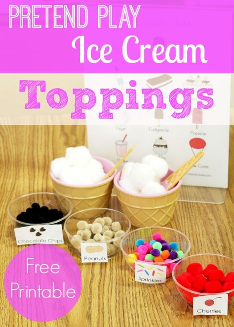 Printable Labels for the Pretend Play Ice Cream Shop in Preschool and Kindergarten Play Ice Cream Shop, Pretend Play Ice Cream, Play Ice Cream, Prop Box, Dramatic Play Preschool, Dramatic Play Area, Summer Preschool, Ice Cream Theme, Dramatic Play Centers