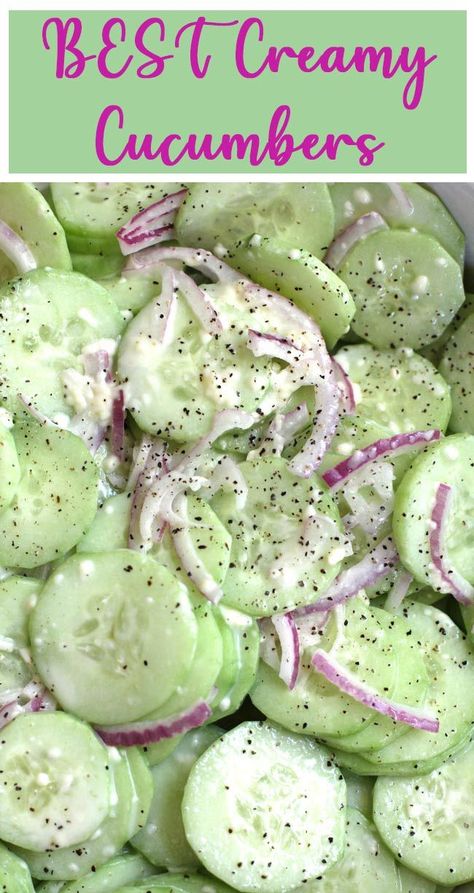 Best Cucumber Salad, Creamy Potato Salad, Creamy Cucumber Salad, Cucumbers And Onions, Creamy Cucumbers, Fresh Salad Recipes, Cucumber Recipes Salad, Cucumber Recipes, Veggie Side Dishes