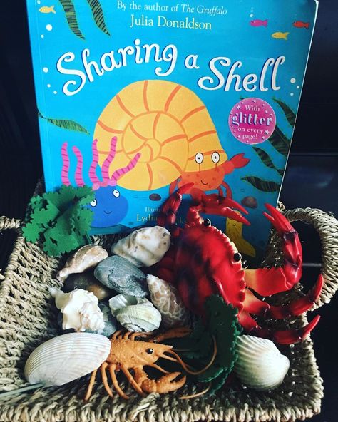 Sharing A Shell Activities Eyfs, Seaside Eyfs Activities, Under The Sea Eyfs, Sharing A Shell, Commotion In The Ocean, Day Care Activities, Story Baskets, June Activities, Story Sacks