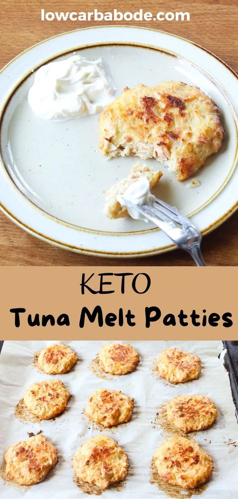 These Keto Tuna Melt Patties are a delicious and cheesy alternative to tuna melt sandwiches for anyone who is on a low-carb diet. Tuna Melt Patties, Keto Tuna Melt Patties, Keto Tuna Patties Recipes, Tuna Carnivore Recipes, Carnivore Tuna Salad, Tuna Melts In The Oven, Tuna Patty Melt, Keto Tuna Cakes, Keto Tuna Melt