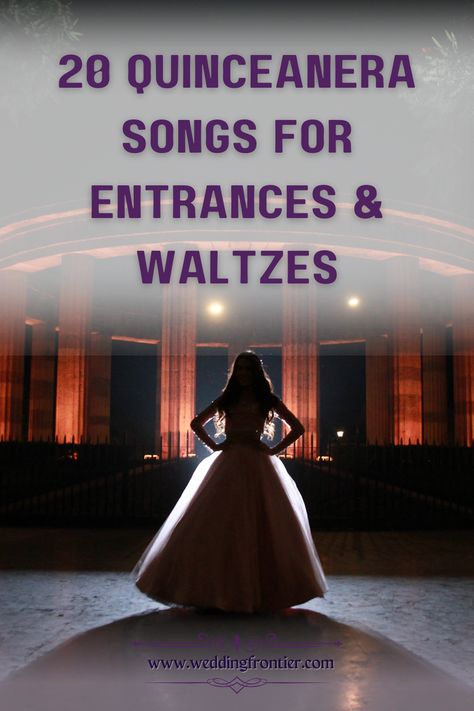 Create a magical, musical entry with our curated list of 20 Quinceanera songs that promise to enchant every heart as you step into womanhood. Let each beat guide your steps towards a future as bright and rhythmic as the melodies! 🎉✨ #QuinceaneraSongs #EntranceMagic #WeddingSongs Quince Introduction Songs, Waltz Songs Quinceanera, Entrance Songs For Sweet 16, Quinceanera Waltz Songs List, Quinceanera Dances Songs, Quince To Do List, Songs For Quinceanera Waltz, Quince Song Ideas, Quinceanera Songs List