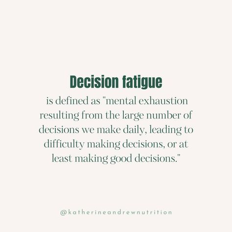 Decision fatigue is defined as "mental exhaustion resulting from the large number of decisions we make daily, leading to difficulty making decisions, or at least making good decisions." Sound familiar? Why do we, as dietitians, care about decision fatigue? Because whether you are deciding what to make for dinner, which to camp to send your kids to, or when you are actually going to have time to move your body, all decisions add up in the same way to your brain. Add to that questions like wh... Mental Exhaustion, What To Make For Dinner, Mental Load, Decision Fatigue, Making Decisions, Hinduism Art, Blood Sugar Control, Hormone Health, Move Your Body