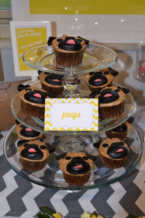 Pug Themed Birthday Party, Pug Party Theme, Pug Birthday Party, Pug Birthday Cake, Pug Cupcakes, Pug Party, Pug Birthday, 5th Birthday Party Ideas, Puppy Paw