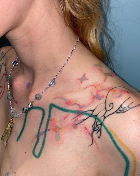 Green Tattoo, Green Tattoos, Colorful Tattoos, Funky Tattoos, Wicked Tattoos, Magic Tattoo, Collar Bone Tattoo, Nail Tattoo, October 19