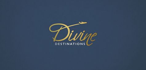 When creating the new logo for Divine Destinations, we were careful to keep a script typeface that referenced the previous design, while simplifying the elements and adding an airplane. The corresponding marketing collateral showcases elegant gold textures, rich colors and tropical foliage which provide the client with a sense of knowledge, sophistication and a certain ‘worldly’ character.  Logo Design Divine Destinations - Šek Design Divine Logo Design, Divine Logo, Create A Logo Free, Character Logo Design, Feng Shui Elements, Character Logo, Script Typeface, New Logo Design, Marketing Collateral