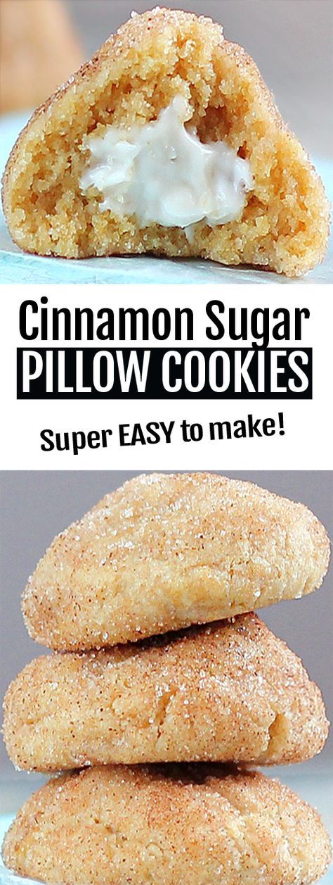 Pillow Cookies Recipe, Pillow Cookies, Smores Dessert, Cinnamon Sugar Cookies, Coconut Dessert, Cinnamon Cookies, Holiday Cookie Recipes, Easy Cinnamon, Köstliche Desserts