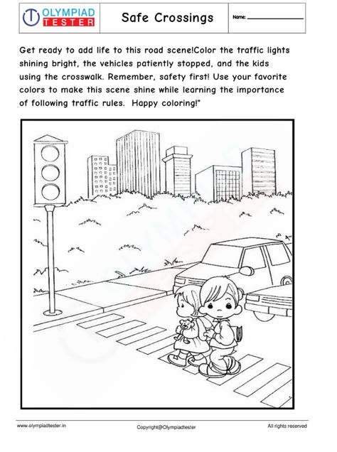 Coloring Worksheets For Kindergarten, Traffic Signals, Kindergarten Coloring, Coloring Worksheet, Zebra Crossing, Traffic Signal, Safety Rules, Color Worksheets, Road Safety