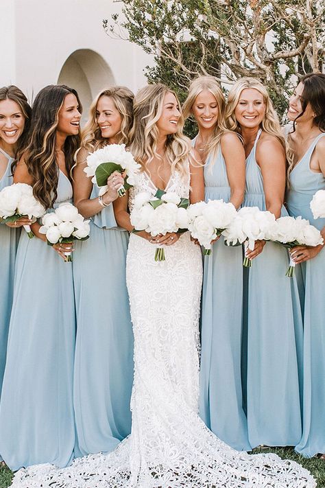 Wedding Braid, Baby Blue Weddings, Dream Beach Wedding, Wedding Bridesmaids Dresses Blue, Dress Bridesmaids, Wedding Color Trends, Light Blue Wedding, Makeup Bridal, Blue Themed Wedding