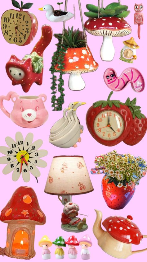 #myfirstshuffle Diy Food Decor, Mushroom Moodboard Aesthetic, Mushroom Object, Red Mushroom Decor, Mushroom Trinket, Spring Room, Mushroom Crafts Sculptures & Statues, College Stuff, Day Wishes