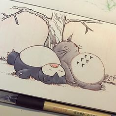 Snorlax And Totoro, Snorlax Art, Totoro Drawing, Seni Korea, Cute Doodle, Beautiful Art Paintings, Studio Ghibli Art, Cute Pokemon Wallpaper, Ghibli Art