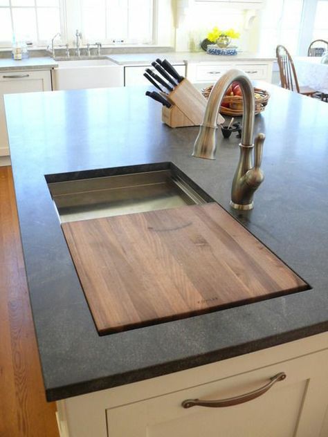 Sink On Island, Island Sink, Kitchen Island With Sink, Island Counter, Sink In Island, Prep Sink, Concrete Countertops, Trendy Kitchen, Sink In