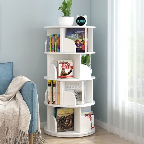 Sanctuary 360-degree Rotatory 5 Tier Bookshelf Display Shelf Bookcase Organizer Rotating Bookshelf, Tiered Display Shelves, Ikea Bookshelves, Bookcase Organization, Bookshelf Organization, Estantes Flotantes, Display Storage, Bookcase Storage, Fabric Bins