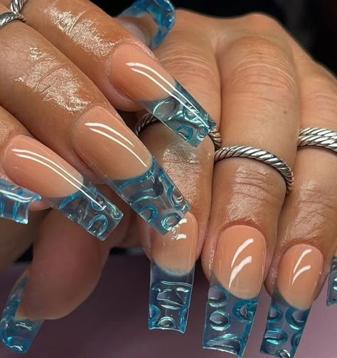 Jelly Nail Ideas, Groovy Nails, Pool Nails, Aquarium Nails, Neon Acrylic Nails, Water Nails, Jelly Nail, Drip Nails, Mermaid Nails