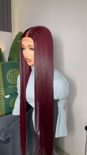 30 Inches Bone Straight Hair, Long Bone Straight Wig, Bone Straight Hair Black Women, Maroon Wig, Bone Straight Wig, Bone Straight Hair, Cherry Hair, Shopping Carts, Straight Wigs