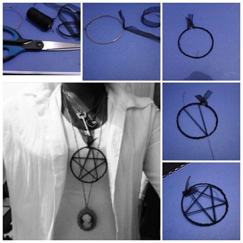 Diy Pentagram Necklace Stick Pentagram Diy, Diy Pentagram Necklace, Witch Necklace Diy, Diy Witch Accessories, Diy Goth Crafts, Emo Crafts Diy, Witch Accessories Diy, Emo Jewelry Diy, Goth Diy Ideas