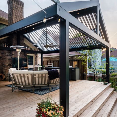 Modern Pergolas, Modern Gazebo, Louvered Pergola, Outdoor Patio Designs, Modern Pergola, Pergola Design, Deck Designs Backyard, Backyard Renovations, Deck With Pergola