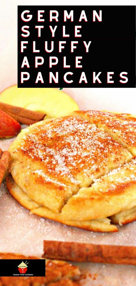 German Style Fluffy Apple Pancakes. Delicious, quick and easy recipe and these are certainly fluffy! Serve warm with a sprinkling of sugar and a dash of cinnamon. German Apple Pancake, Apple Pancake Recipe, Recipe Using Apples, Apple Pastry, Mini Pastries, Apple Pancakes, Austrian Recipes, German Style, Homemade Apple Pies