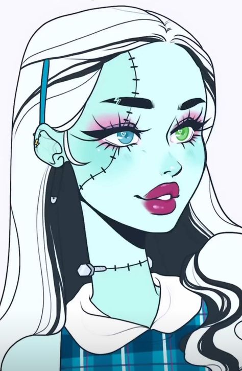 Easy Monster High Drawings, Monster High Frankie Fanart, Monster High Frankie Stein Fanart, Monster High Characters Fan Art, Monster High Profile Pics, Monster High Drawings Sketches, Elissabat Fanart, Monster High Body Base, Monster High Base