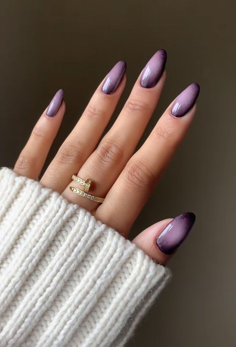 Purple Chrome Nails Almond, Dark Purple Chrome French Tip Nails, Purple Chrome Gel Nails, Dark Purple Chrome Nails Almond, Purple Aura Nails Chrome, Spooky Nail Art, Silhouette Nails, Matted Nails, Spooky Nail