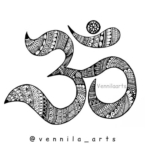 Om Mandala Drawing Om Mandala Art, Mandala Wrist Tattoo, Mandala Art For Beginners, Om Mandala, Art Step By Step, Maha Shivaratri, Om Sign, Om Art, Art For Beginners