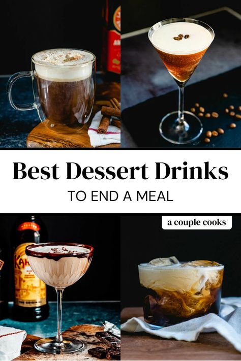 These boozy dessert drinks are the best way to end a meal! Pick from classic dessert cocktails like the Mudslide, Grasshopper, and more. #dessert #dessertcocktail #dessertdrink #dessertdrinks Golden Cadillac Drink Recipe, Mudslide Recipe Alcohol, Brandy Alexander Recipe, Alcoholic Drinks Cocktails, Dessert Drinks Alcohol, Alcoholic Drinks Vodka, Mudslide Recipe, Dessert Cocktails, Irish Coffee Recipe