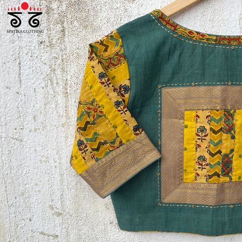 Kalamkari Blouse Designs, Sleeveless Blouse Designs, Patch Work Blouse Designs, Patchwork Blouse, Cotton Saree Blouse Designs, Cotton Blouse Design, Cotton Saree Blouse, Saree Blouse Neck Designs, New Saree Blouse Designs