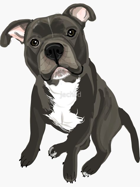 "Pitbull Digital Painting" Sticker by jechild | Redbubble Gray Pitbull, Pitbull Illustration, Pitbull Drawing, Pitbull Blue, Dog Face Drawing, Staffy Dog, Pitbull Tattoo, Pitbull Art, Dog Illustrations