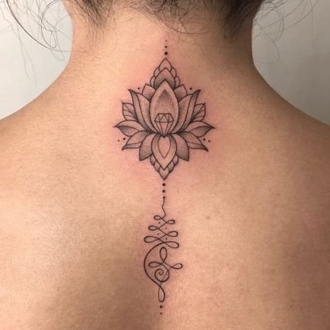 This tattoo is best for back of neck for female / women / girl. This tattoo different from others. This is not big and not small like medium size anyone can tattooing on back. Back Of Neck Tattoos For Women Classy, Fineline Tattoo Ideas, Small Feminine Tattoos, Lotusblume Tattoo, Fine Line Tattoo Ideas, Line Tattoo Ideas, Simple Tattoos For Women, Girl Back Tattoos, Fineline Tattoo