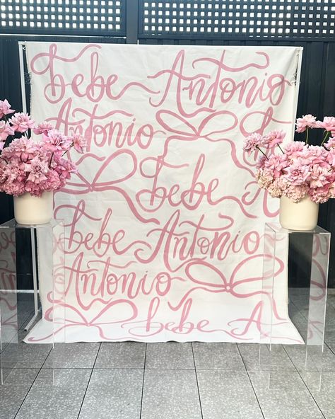 You guys are loving the hand painted backdrops! Perfect photo op and statement piece for your special occasions, and can even be hung permanently in baby’s room 🎀 for Enquiries please email hi@bychloejoy.com #bychloejoy @styledby.nicola @flowersbybrettmatthewjohn @candido.creative #weddingdecor #letteringlover #brisbanebrides #babyshowerideas #babyshowerdecor #babyshowerparty #babygirlnursery #weddinginspiration #weddingsign #bridalshower #backdropwedding Baby Gender Announcements, Baby Shower Roses, Painted Backdrops, Creative Baby Shower, Baby Shower Photos, Modern Baby Shower, Baby Shower Flowers, Baby Shower Backdrop, Baby Shower Food